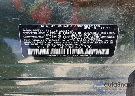 2022 Subaru Forester Limited z USA, uszkodzony, nr VIN JF2SKAPC9NH433786